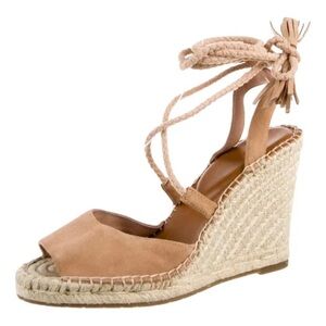 Joie Phyllis NWOT suede espadrille wedge with wrap around tie and tassels